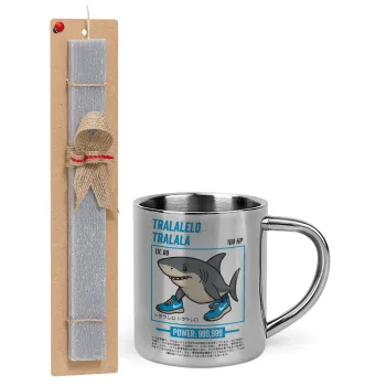 Tralalero Tralala, Πασχαλινή Λαμπάδα με μεταλλική κούπα θερμό (300ml) & κερί αρωματικό πλακέ (30cm) (ΓΚΡΙ)