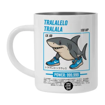 Tralalero Tralala, Λευκή Ανοξείδωτη Μεταλλική Κούπα 450ml - Διπλού Τοιχώματος 