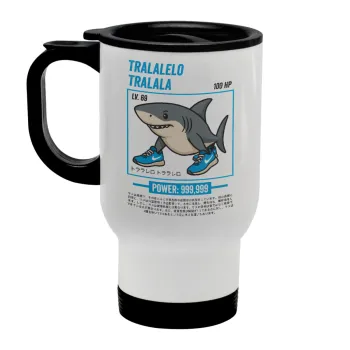 Tralalero Tralala, Stainless steel travel mug with lid, double wall white 450ml