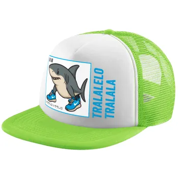 Tralalero Tralala, Καπέλο παιδικό Soft Trucker με Δίχτυ ΠΡΑΣΙΝΟ/ΛΕΥΚΟ (POLYESTER, ΠΑΙΔΙΚΟ, ONE SIZE)