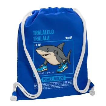 Tralalero Tralala, Τσάντα πλάτης πουγκί GYMBAG Μπλε, με τσέπη (40x48cm) & χονδρά κορδόνια