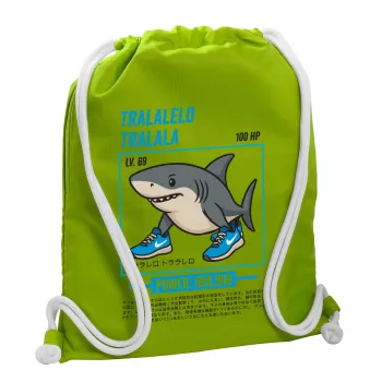 Tralalero Tralala, Τσάντα πλάτης πουγκί GYMBAG LIME GREEN, με τσέπη (40x48cm) & χονδρά κορδόνια