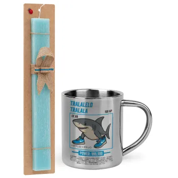 Tralalero Tralala, Easter Set, metallic thermal cup (300ml) & aromatic flat Easter candle (30cm) (TURQUOISE)