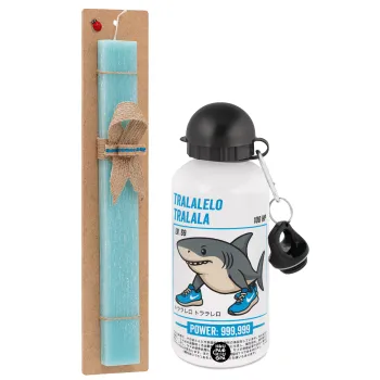 Tralalero Tralala, Easter Set, metallic aluminum water bottle (500ml) & scented flat candle (30cm) (TURQUOISE)