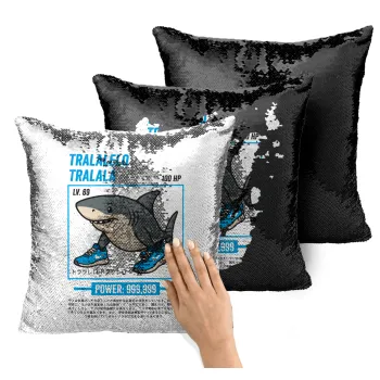 Tralalero Tralala, Μαξιλάρι καναπέ Μαγικό Μαύρο με πούλιες 40x40cm περιέχεται το γέμισμα