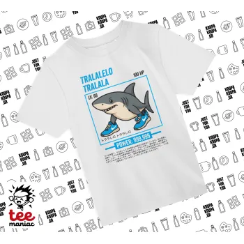 Tralalero Tralala, Άνετο παιδικό T-Shirt ΛΕΥΚΟ από 100% βαμβάκι, για κάθε μέρα. Vegan & OEKO-TEX πιστοποιημένο.