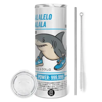 Tralalero Tralala, Tumbler ποτήρι θερμό από ανοξείδωτο ατσάλι 600ml, με μεταλλικό καλαμάκι & βούρτσα καθαρισμού