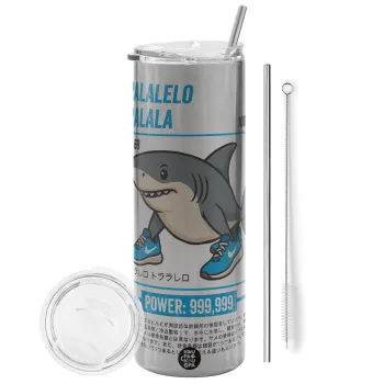 Tralalero Tralala, Tumbler stainless steel Silver 600ml, with metal straw & cleaning brush