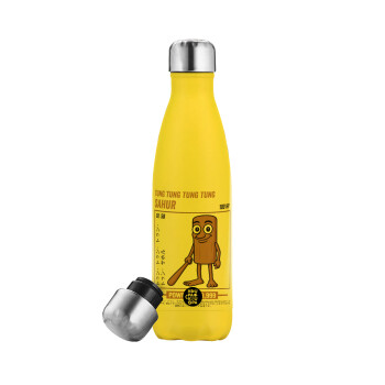 Tung Tung Tung Sahur, Μεταλλικό παγούρι θερμός Κίτρινος (Stainless steel), διπλού τοιχώματος, 500ml