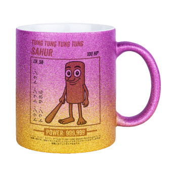 Tung Tung Tung Sahur, Κούπα Χρυσή/Ροζ Glitter, κεραμική, 330ml