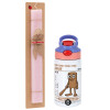 Easter Set, Children's thermal stainless steel water bottle with safety straw, pink/purple (350ml) & Easter scented flat candle (30cm) (PINK)