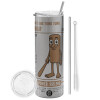 Tumbler stainless steel Silver 600ml, with metal straw & cleaning brush