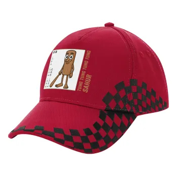 Tung Tung Tung Sahur, Καπέλο Ενηλίκων Ultimate ΚΟΚΚΙΝΟ/ΜΑΥΡΟ RACING με Σκρατς, (100% ΒΑΜΒΑΚΕΡΟ DRILL, ΕΝΗΛΙΚΩΝ, UNISEX, ONE SIZE)