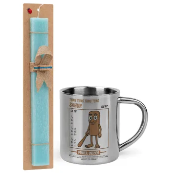 Tung Tung Tung Sahur, Easter Set, metallic thermal cup (300ml) & aromatic flat Easter candle (30cm) (TURQUOISE)