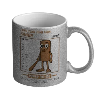 Tung Tung Tung Sahur, Κούπα Ασημένια Glitter που γυαλίζει, κεραμική, 330ml