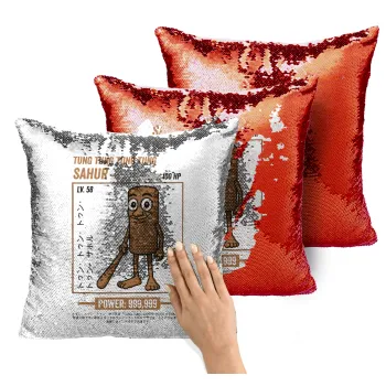 Tung Tung Tung Sahur, Μαξιλάρι καναπέ Μαγικό Κόκκινο με πούλιες 40x40cm περιέχεται το γέμισμα