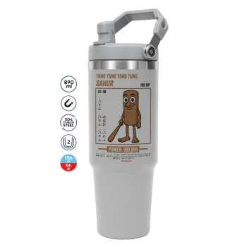 Tung Tung Tung Sahur, ΓΚΡΙ χρώματος Θερμός Ανοξείδωτο 890ml (30oz) με χερούλι