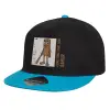 Child's Flat Snapback Hat, Black/Blue (100% COTTON, CHILD, UNISEX, ONE SIZE)