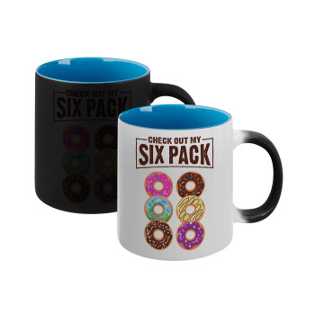 Check Out My Six Pack, Κούπα Μαγική εσωτερικό μπλε, κεραμική 330ml που αλλάζει χρώμα με το ζεστό ρόφημα