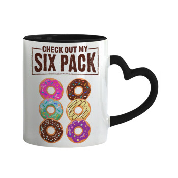 Check Out My Six Pack, Mug heart black handle, ceramic, 330ml