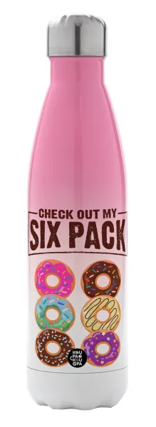Check Out My Six Pack — Metal mug thermos Pink/White (Stainless steel), double wall, 500ml