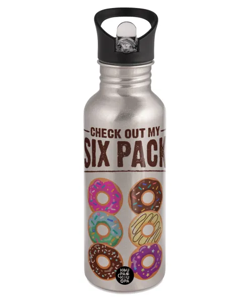 Check Out My Six Pack — Παγούρι νερού Ασημένιο με καλαμάκι, ανοξείδωτο ατσάλι 600ml