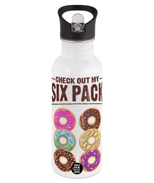 Check Out My Six Pack — Παγούρι νερού Λευκό με καλαμάκι, ανοξείδωτο ατσάλι 600ml