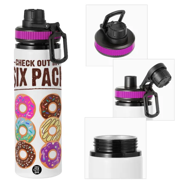 Check Out My Six Pack — Μεταλλικό παγούρι νερού με καπάκι ασφαλείας, αλουμινίου 850ml