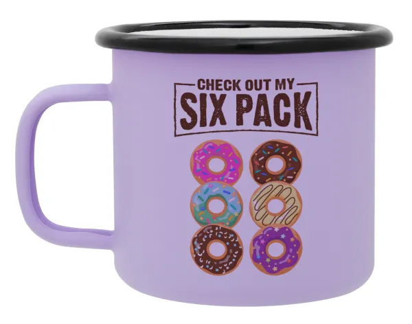 Check Out My Six Pack — Metal enamel mug, matte light pastel purple, 360ml