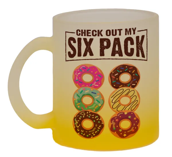 Check Out My Six Pack — Two-tone glass mug with matte yellow base, 330ml