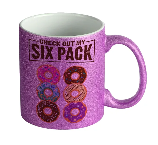 Check Out My Six Pack — Κούπα Μωβ Glitter που γυαλίζει, κεραμική, 330ml