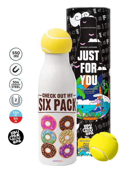 Check Out My Six Pack — Tennis ball Metal mug thermos White, double wall, 550ml