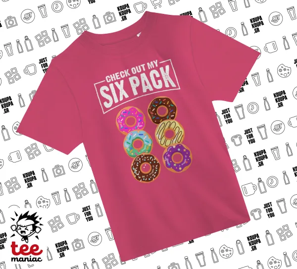 Check Out My Six Pack — PINK childrens T-Shirt made of 100% cotton, for every day. Vegan & OEKO-TEX certified.