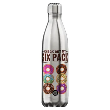 Check Out My Six Pack, Μεταλλικό παγούρι θερμός Inox (Stainless steel), διπλού τοιχώματος, 750ml