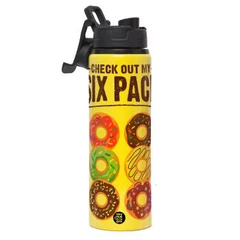 Check Out My Six Pack, Μεταλλικό παγούρι νερού με καπάκι ασφαλείας, αλουμινίου 850ml