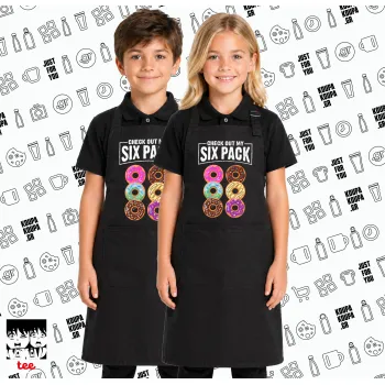 Check Out My Six Pack, Μαύρη ΠΑΙΔΙΚΗ Ποδιά μακριά Σεφ ολόσωμη με τσέπες