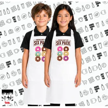 Check Out My Six Pack, Λευκή ΠΑΙΔΙΚΗ Ποδιά μακριά Σεφ ολόσωμη με τσέπες