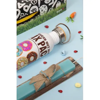 Check Out My Six Pack, Πασχαλινή Λαμπάδα με παγούρι μεταλλικό (620ml, stainless steel) & κερί αρωματικό πλακέ (30cm) (ΤΙΡΚΟΥΑΖ)