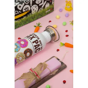 Check Out My Six Pack, Πασχαλινή Λαμπάδα με παγούρι μεταλλικό (620ml, stainless steel) & κερί αρωματικό πλακέ (30cm) (ΡΟΖ)