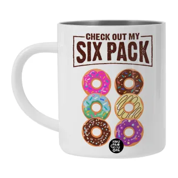 Check Out My Six Pack, Λευκή Ανοξείδωτη Μεταλλική Κούπα 450ml - Διπλού Τοιχώματος 