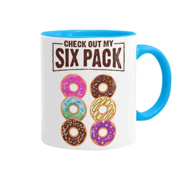 Check Out My Six Pack, Κούπα χρωματιστή γαλάζια, κεραμική, 330ml