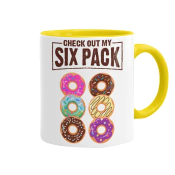 Check Out My Six Pack, Κούπα χρωματιστή κίτρινη, κεραμική, 330ml