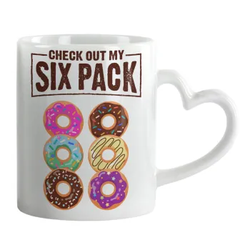 Check Out My Six Pack, Κούπα καρδιά χερούλι λευκή, κεραμική, 330ml