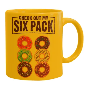 Check Out My Six Pack, Ceramic coffee mug yellow, 330ml