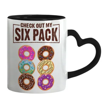 Check Out My Six Pack, Κούπα καρδιά χερούλι μαύρη, κεραμική, 330ml