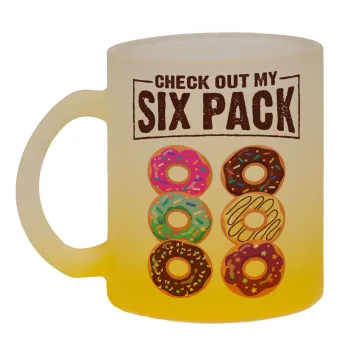 Check Out My Six Pack, Κούπα γυάλινη δίχρωμη με βάση το κίτρινο ματ, 330ml