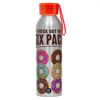 Check Out My Six Pack, Aluminum Sports Bottle 650ml – Silver with Red Cap and Silicone Strap