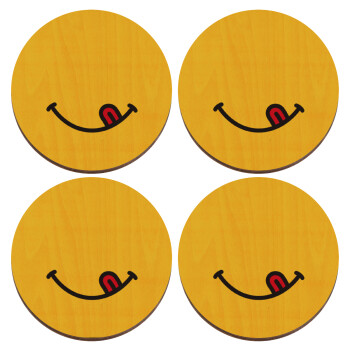 Χαμόγελο , ΣΕΤ x4 Σουβέρ ξύλινα στρογγυλά plywood (9cm)
