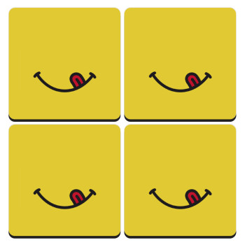 Χαμόγελο , ΣΕΤ 4 Σουβέρ ξύλινα τετράγωνα (9cm)