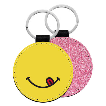 Χαμόγελο , Μπρελόκ Δερματίνη, στρογγυλό ΡΟΖ (5cm)